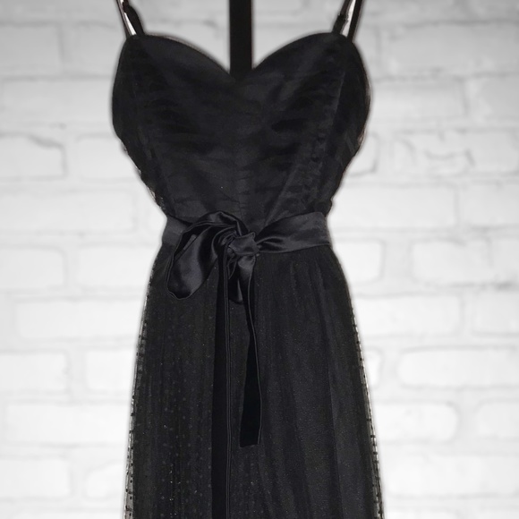 Black Bustier Mesh Black Midi Dress Party Collection Formal Satin Bow Prom Event - Picture 9 of 11